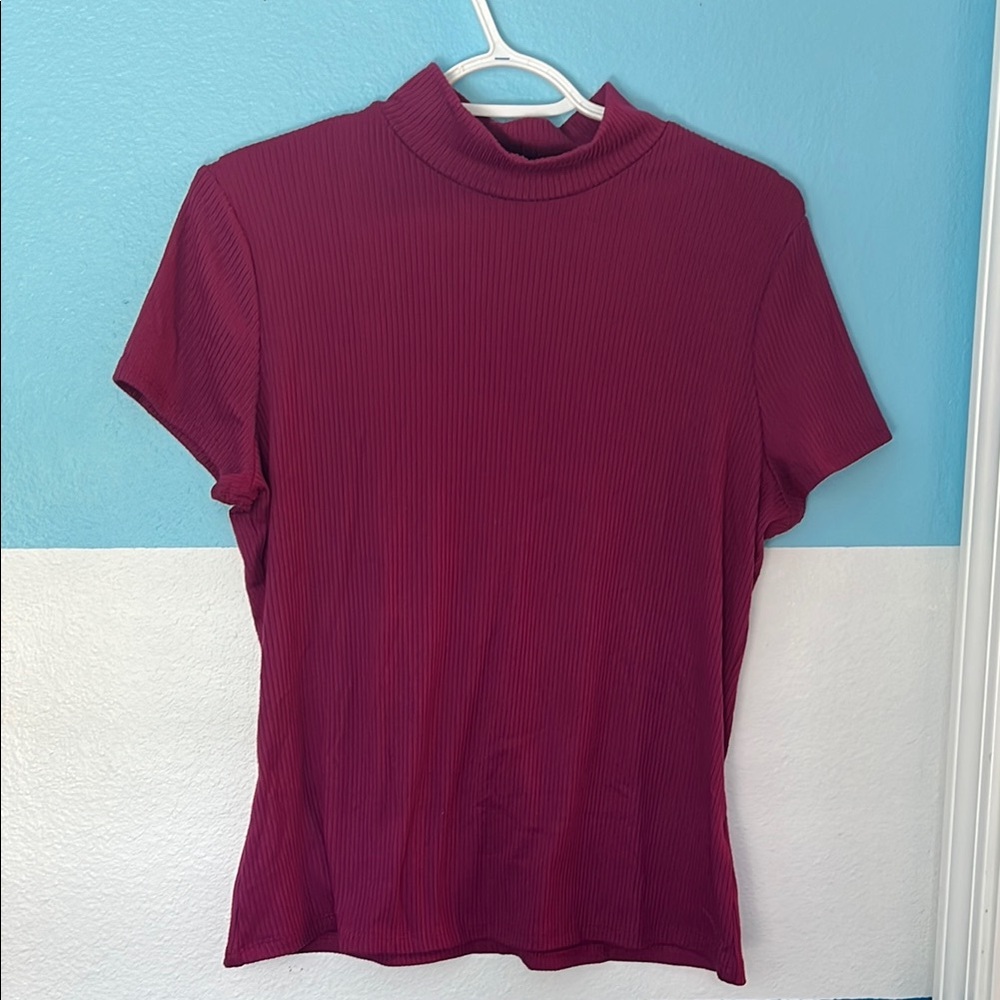 Express Burgundy Fitted Short Sleeve T-Shirt
